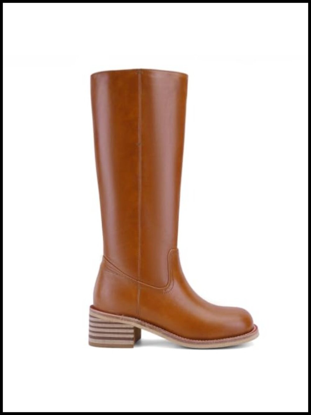 Faux Leather Square Toe Knee High Boots Chunky Block Heel